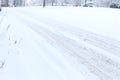 Railroad. Winter Driving in Snow. Aerial winter view. Beautiful winter covered snow town in cold snowy day. Street. Royalty Free Stock Photo