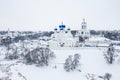 Winter drone shot of Holy Bogolubsky Women`s Monastery, in Bogolubovo Royalty Free Stock Photo