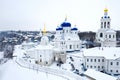 Winter drone view of Holy Bogolubsky Women`s Monastery, in Bogolubovo Royalty Free Stock Photo