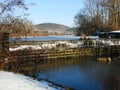 Winter overlooking dam on Dryden Lake