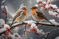 Winter ecosystem birds on snow laden branches display resilience, environmental vitality