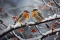 Winter ecosystem birds on snow laden branches display resilience, environmental vitality