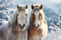 Winter elegance horses on a snowy backdrop with space