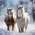 Winter elegance horses on a snowy backdrop with space