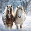 Winter elegance horses on a snowy backdrop with space
