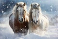 Winter elegance horses on a snowy backdrop with space