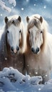 Winter elegance horses on a snowy backdrop with space