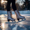 Winter elegance Legs gracefully glide over the glistening ice skating rink