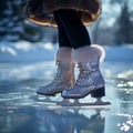 Winter elegance Legs gracefully glide over the glistening ice skating rink