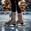 Winter elegance Legs gracefully glide over the glistening ice skating rink