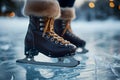 Winter elegance Legs gracefully glide over the glistening ice skating rink