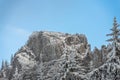 Winter Elegance: Pietrele Doamnei Rocks and Snowy Forest Under Azure Skies