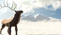 winter elk on a snowy mountain background. low-poly modeling. 3d illustration.