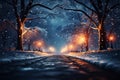 Winter enchantment Snowy road, tree, Xmas, New Year graphic art