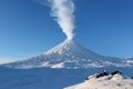 Winter eruption Klyuchevskaya Sopka - active volcano of Kamchatka Royalty Free Stock Photo