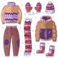 Winter essentials hand drawn doodle full color