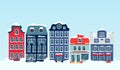 Winter european snowy street houses flat vector