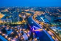 Winter evening aerial view to downtown in Kharkiv