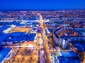 Winter evening aerial view to residential area in Kharkiv, Ukrai