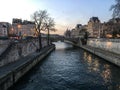 Winter evening along the Seine River in Paris