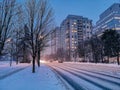 Winter evening night city urban landscape in Toronto Canada Royalty Free Stock Photo