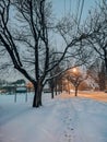 Winter evening night city urban landscape in Toronto Canada