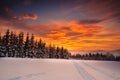 Winter evening in Polish Beskid mountains Royalty Free Stock Photo