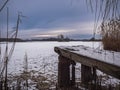 Winter evening by the pond Royalty Free Stock Photo