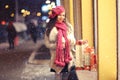 Winter evening portrait of a young girl