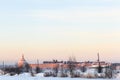 Winter evening view of Oreshek fortress in Shlisselburg, clean sky background Royalty Free Stock Photo