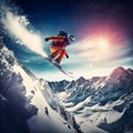 Winter Extreme athlete Sports ski jump on mountain, generative AI