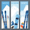 Winter extreme sports banners with mountain winter