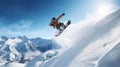 Winter extreme sports cool shot of snowboard and ski in motion