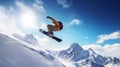 Winter extreme sports cool shot of snowboard and ski in motion