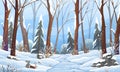 Winter fairy tale landscape, with tall trees and path in snowy forest, fir-trees in snowdrifts Royalty Free Stock Photo