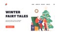 Winter Fairy Tales Landing Page Template. Santa Claus Reading Book to Little Kids. Noel Character in Red Festive Costume Royalty Free Stock Photo