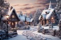 Winter fairy village, tailor-made for heartwarming winter postcards, where tiny fairies create a cozy and wondrous atmosphere. Ai