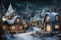 Winter fairy village, tailor-made for heartwarming winter postcards, where tiny fairies create a cozy and wondrous atmosphere. Ai