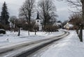 A winter fairytale in a small village with a white church Royalty Free Stock Photo