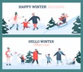 Winter family fun activities in snowy season or during christmas holidays. Royalty Free Stock Photo