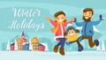 Winter family Holiday card, banner, poster