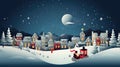 Winter Fantasy Art: Charming Snowy Night Scene with Snowman, Sleigh, and Christmas Tree