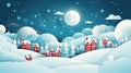 Winter Fantasy Art: Charming Snowy Night Scene with Snowman, Sleigh, and Christmas Tree