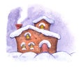 Winter fantasy house. Watercolour
