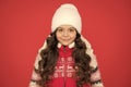 winter fashion. portrait of pure beauty. small girl long curly hair. winter holidays began. winter activity for kids