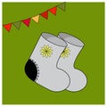 Winter felt boots with ornament. Elements of warm clothing. Accessories Folk costume. Educational cards or greeting