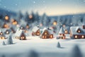 Winter festive landscape with village and white snow-covered trees Royalty Free Stock Photo