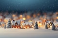 Winter festive landscape with village and white snow-covered trees Royalty Free Stock Photo