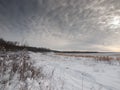 Winter field cloudy day Royalty Free Stock Photo