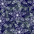 Winter fir branches and snowflakes, Christmas seamless pattern on a blue background. New Year`s festive texture for paper Royalty Free Stock Photo